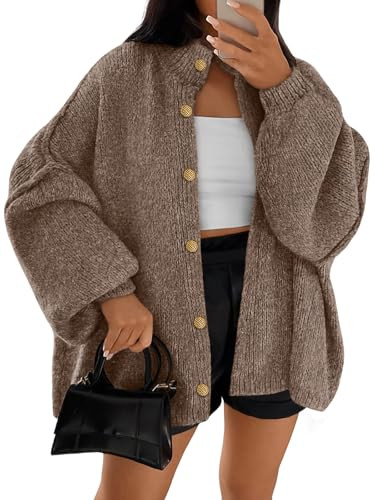 LILLUSORY Chunky Knit Cardigan Sweaters for Women 2025 Fall Fashion Outfits Winter Clothing Cozy Trendy Cute Long Oversized Jacket Travel Airport Y2k Old Money Clothes Camel L | Amazon (US)