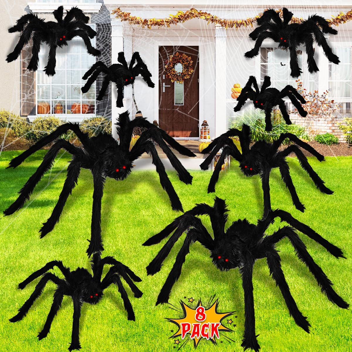 Dreampark Realistic Hairy Spider Decorations - 8 Pcs Scary Spider Props for Indoor/Outdoor House ... | Amazon (US)