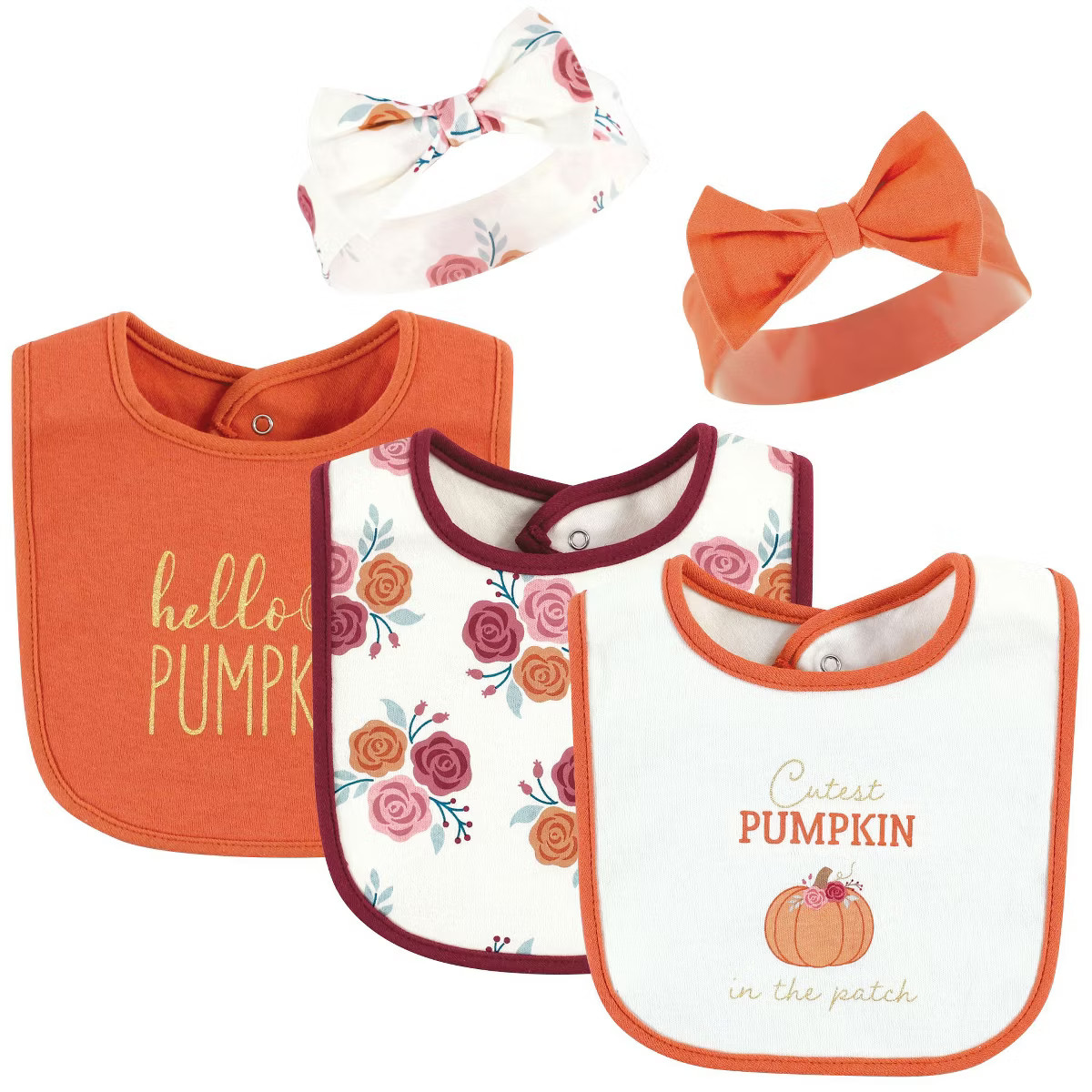 Hudson Baby Infant Girl Cotton Bib and Headband or Caps Set, Pink Cutest Pumpkin, One Size | Target
