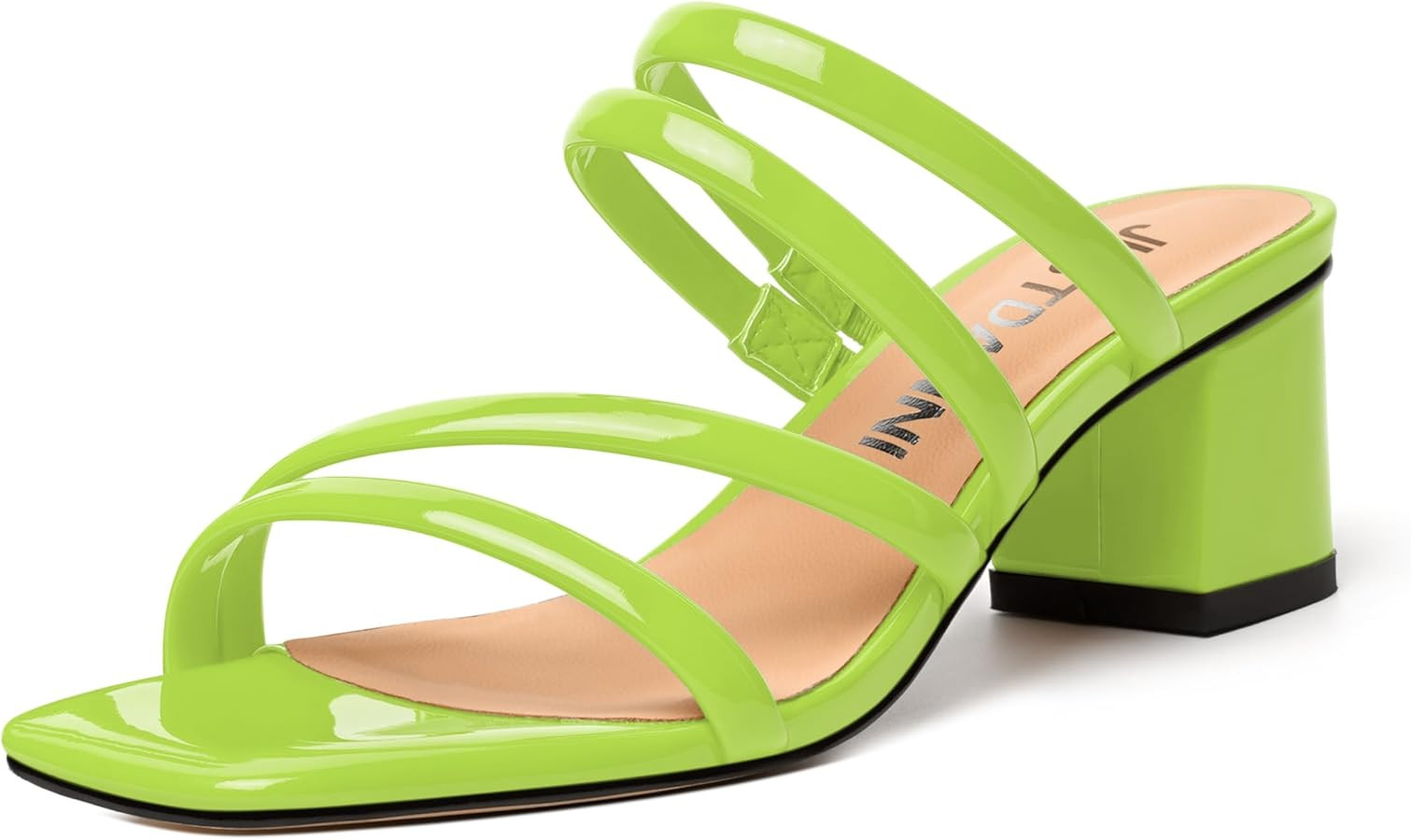 JUSTDANNI Womens Open Toe Party Strappy Patent Stylish Casual Slip On Chunky Low Heel Heeled Sandals 2.2 Inch | Amazon (US)
