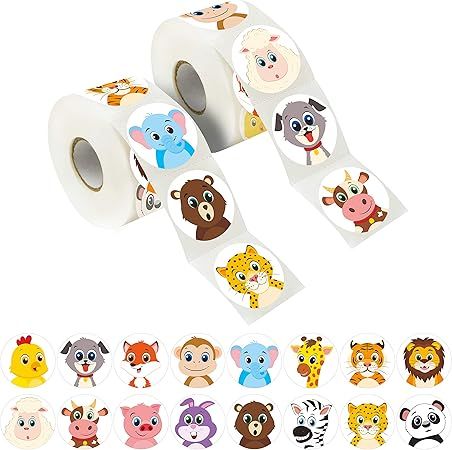 600 Adorable Round Land Animal Stickers in 16 Designs with Perforated Line Expanded Version (Each... | Amazon (US)