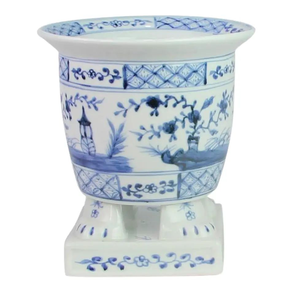 Footed Porcelain Planter in Light Blue | Chairish