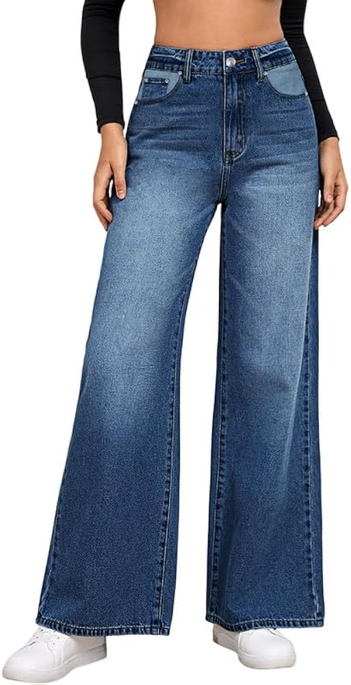 Genleck Women's Wide Leg Baggy Jeans – High Waisted Stretch Loose Jeans Trendy Denim Pants | Amazon (US)