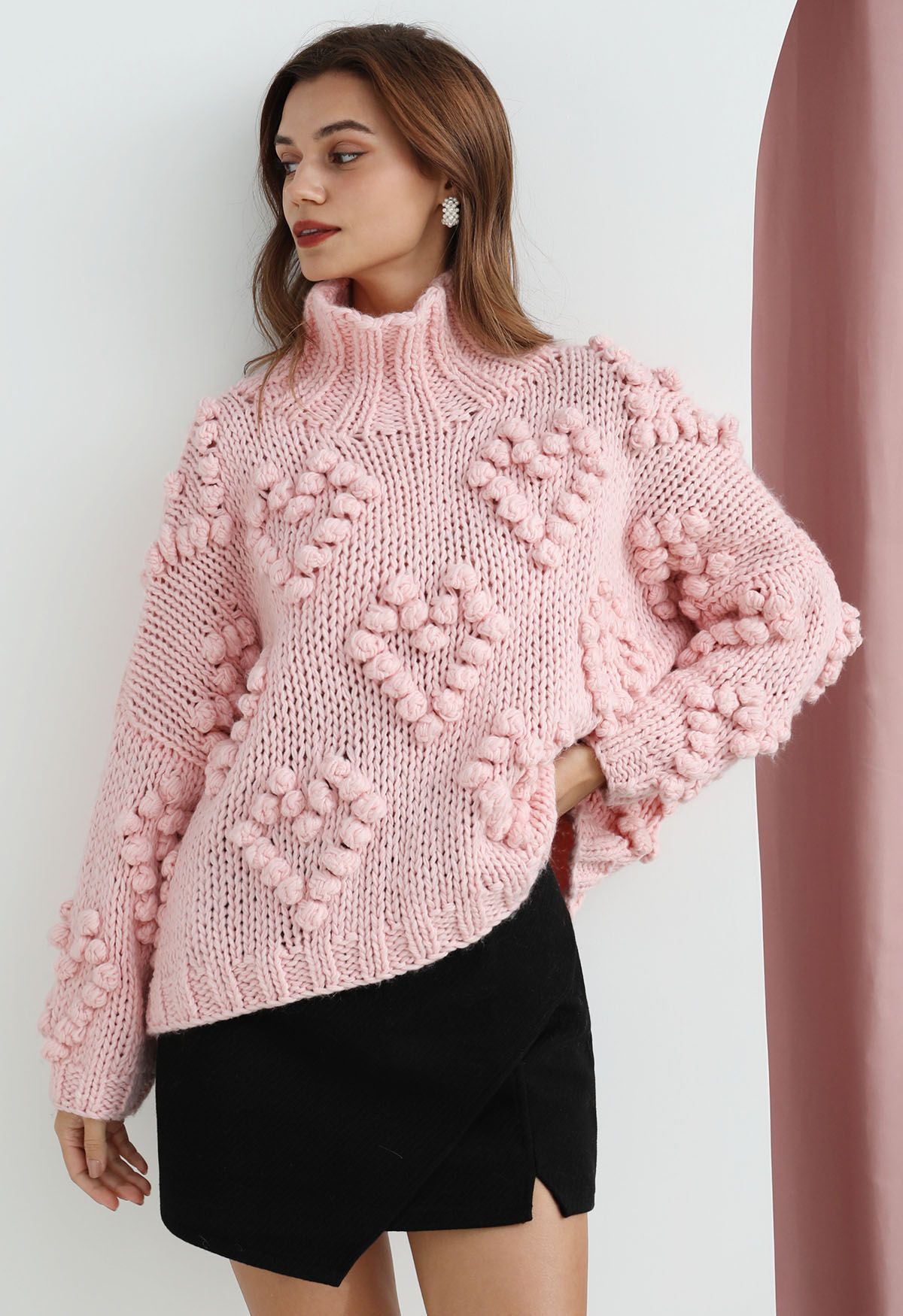 Knit Your Love Turtleneck Sweater in Pink | Chicwish