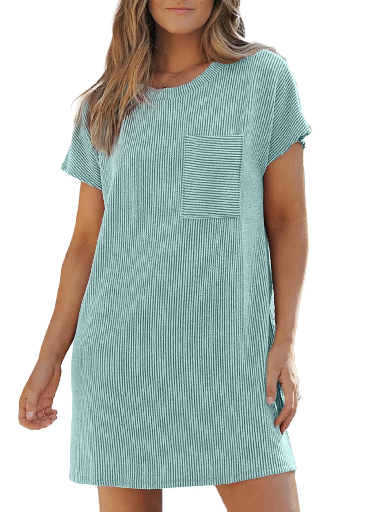 Dokotoo Casual Dresses for Women Trendy Mini Summer Dresses Crewneck Short Sleeve Ribbed Tshirt D... | Walmart (US)