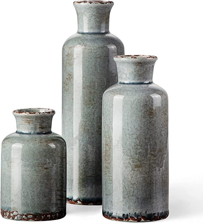 CwlwGO- Ceramic Rustic Vintage vase, Suitable for Home Decoration, 3 Piece Set of Glazed Decorati... | Amazon (US)