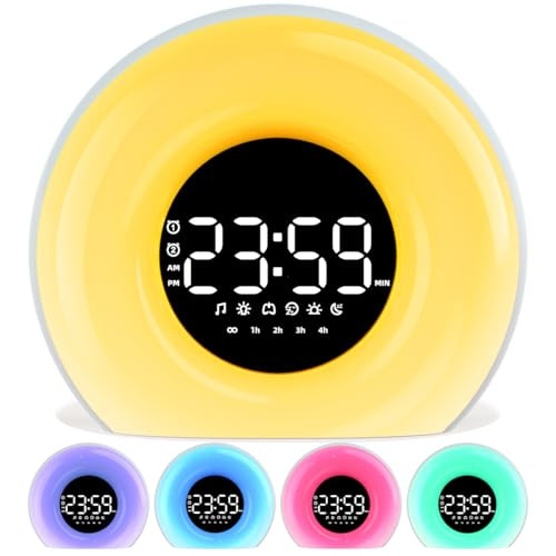 OrangeLight Wake Up Light Sunrise Alarm Clock for Bedroom Sunrise Sunset Simulation 23 Natural Sounds 13 Colors Light Dual Alarms and Snooze Function Sleep Aid for Heavy Sleepers Kids Adults (White) | Amazon (US)