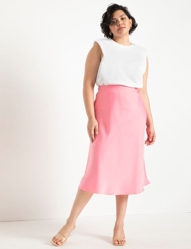 Satin Midi Skirt | Women's Plus Size Skirts | ELOQUII | Eloquii