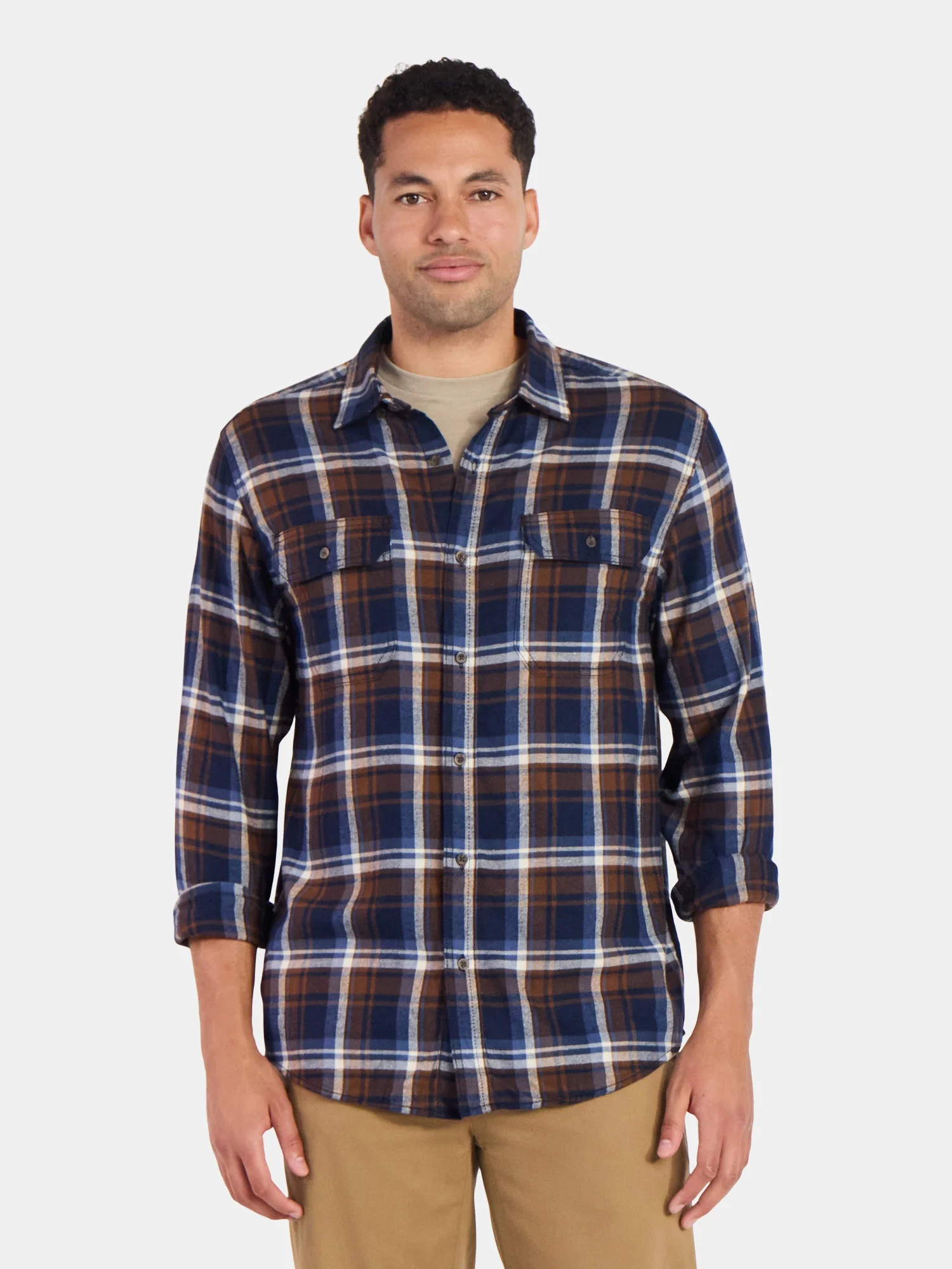 George Men's and Big Men's Double Pocket Flannel Shirt, Sizes XS-3XLT | Walmart (US)