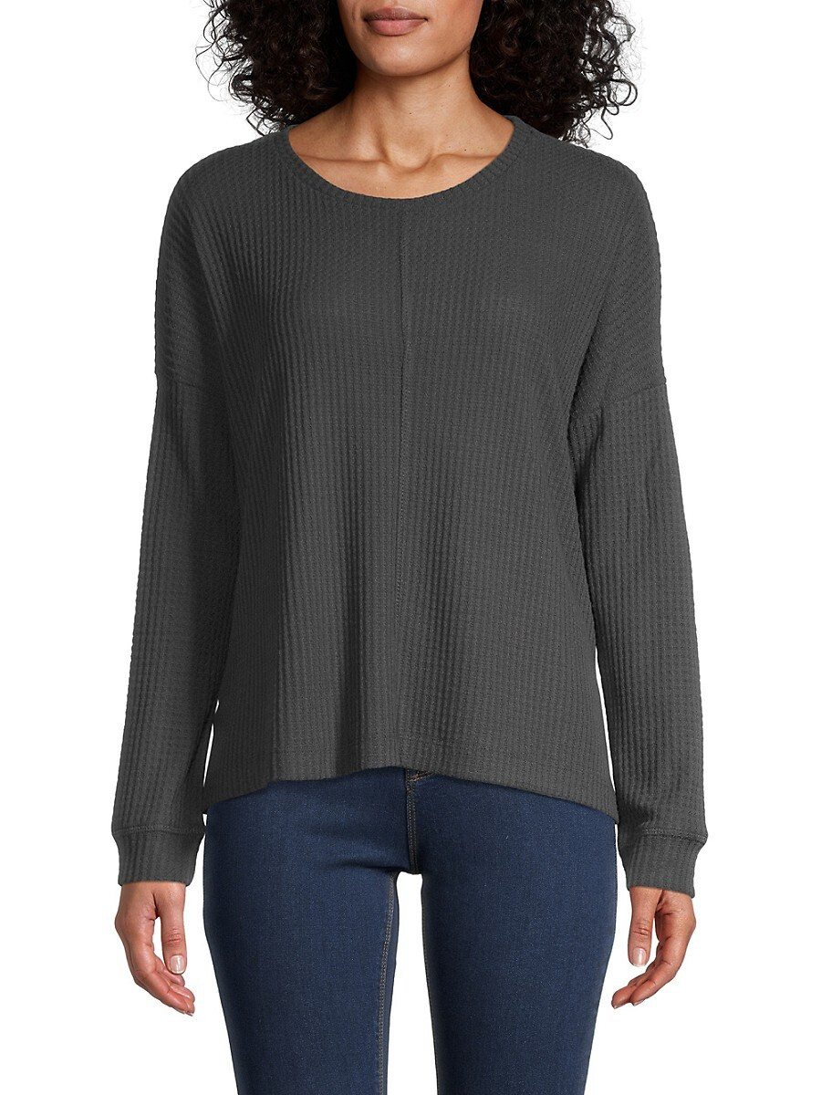 FOR THE REPUBLIC Women's Scoopneck Waffle Knit Top - Charcoal - Size S | Saks Fifth Avenue OFF 5TH