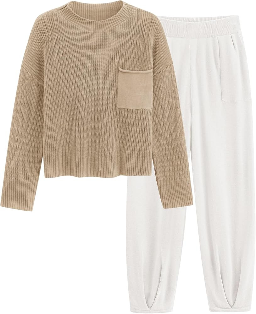 PRETTYGARDEN Women's Fall 2 Piece Sweater Set Casual Pullover Top High Waisted Sweatpants Tracksu... | Amazon (US)