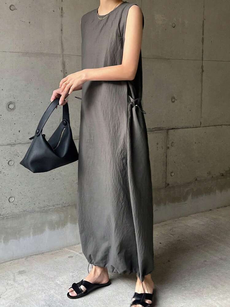 FRIFUL Women Sleeveless Long Dress, Gray, Summer SunDress | SHEIN