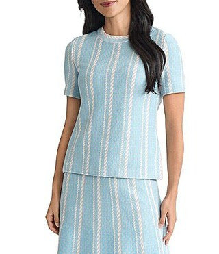 Ming Wang Petite Size Coordinating Multi-Pattern Soft Knit Crew Neck Short Sleeve Top - PM | Dillard's