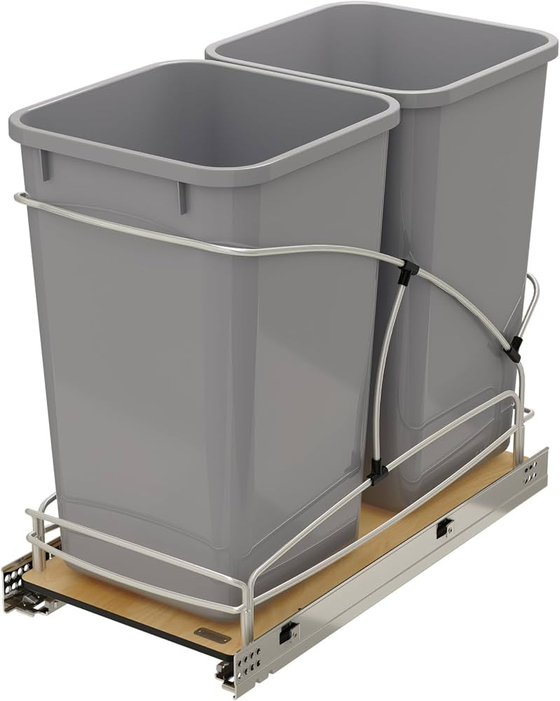 Rev-A-Shelf 27 Qt / 6.75 Gal Steel Bottom Mount Double Pullout Waste Container w/Soft-Close for B... | Amazon (US)