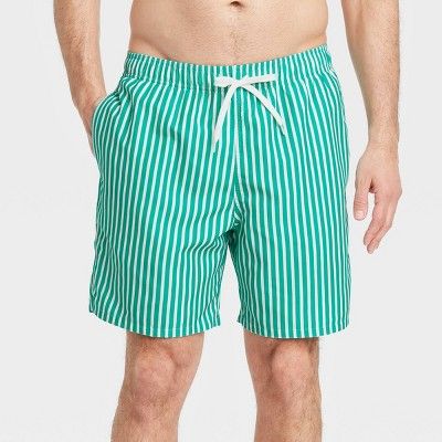 Men's 7" Striped Swim Trunks - Goodfellow & Co™ Green | Target