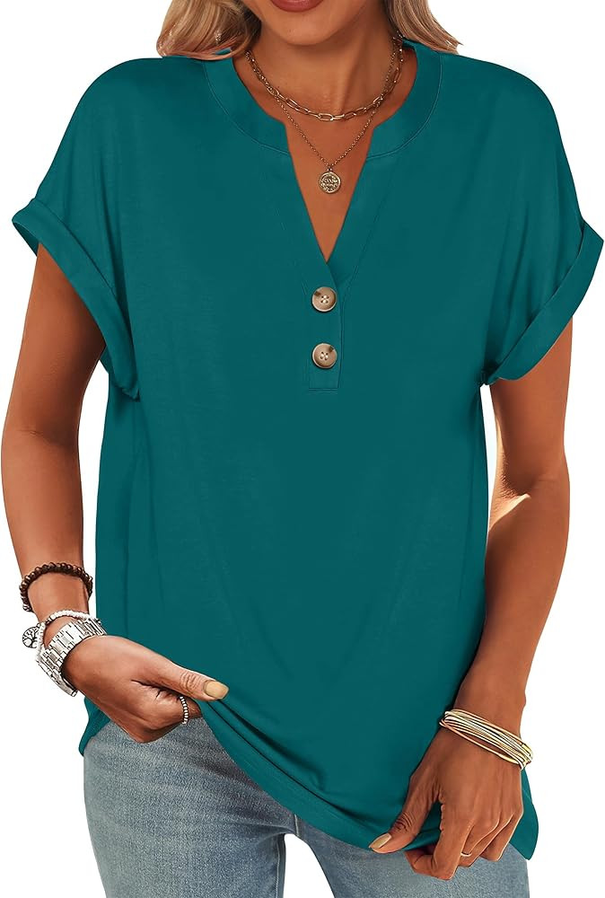 ANRABESS Womens Short Sleeve Henley Tops V Neck Dressy Casual Blouses Summer Trendy Tee Shirts 20... | Amazon (US)