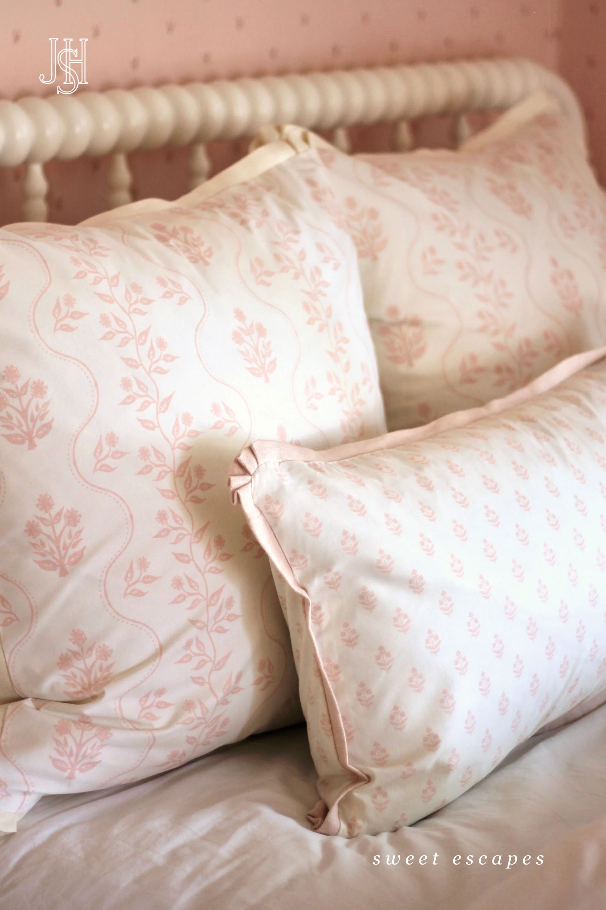 Elizabeth Pillow Covers in Rose with Cream Linen | 2 Sizes | JSH Home Essentials