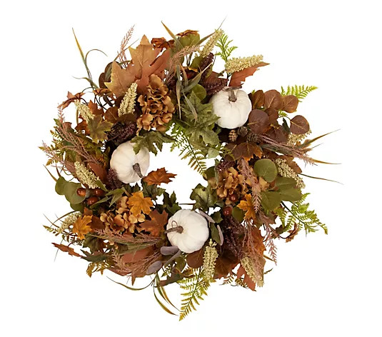 Northlight Pumpkins & Leaves Fall Harvest Wreath 26" Unlit | QVC