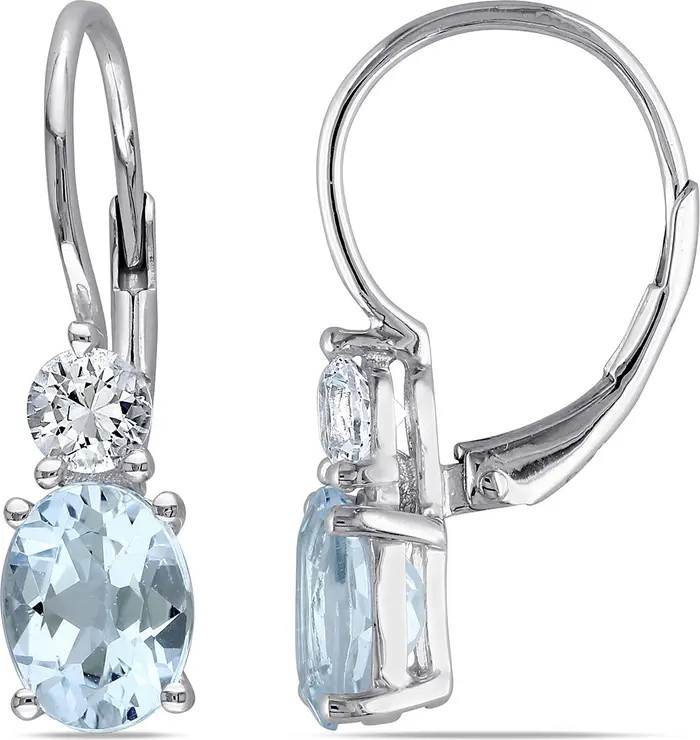 DELMAR Sterling Silver Prong Set Sky Blue Topaz & Created White Sapphire Double Drop Earrings | N... | Nordstrom Rack