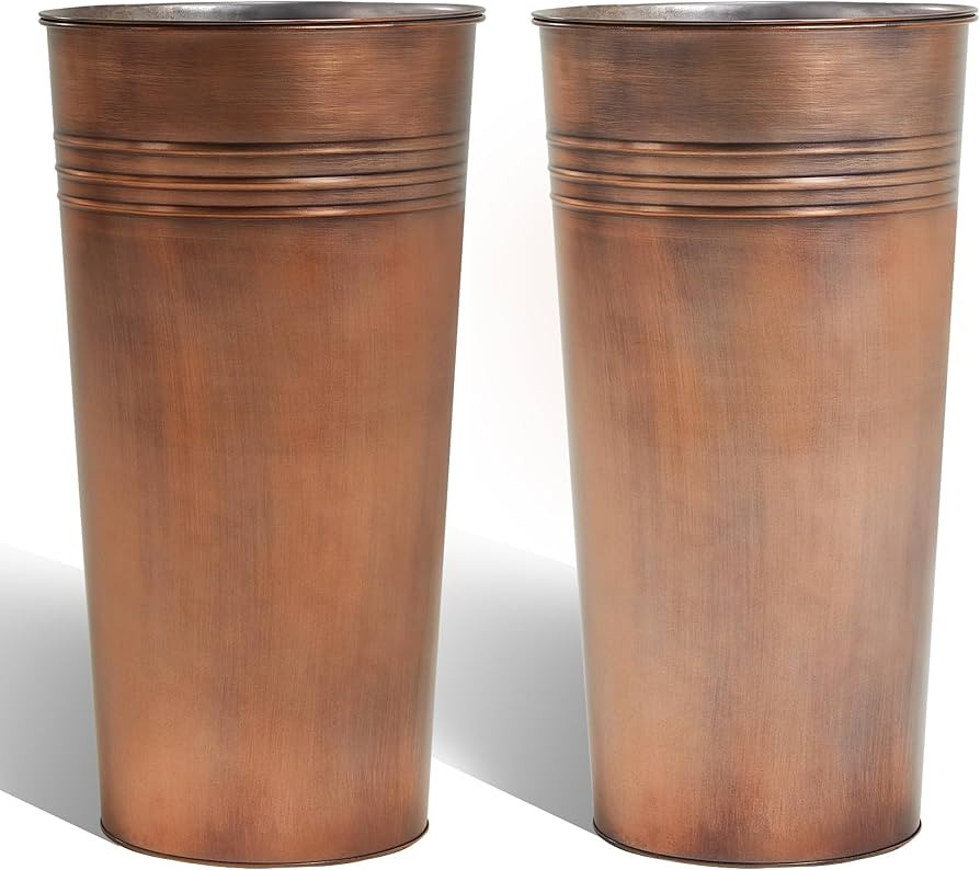 KOL 25'' Tall Galvanized Steel Planter Pot with Water Level Indicator - 2-Pack Self Watering Plan... | Amazon (US)