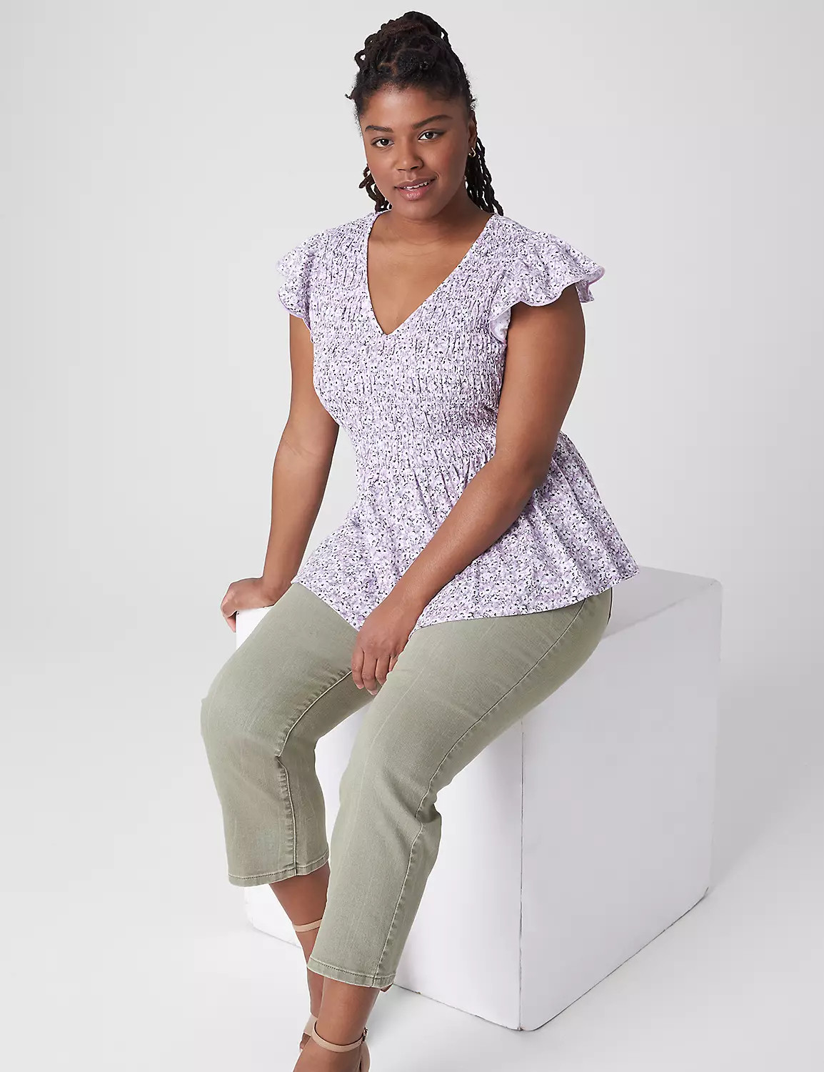 Cap Flutter-Sleeve Smocked Top | LaneBryant | Lane Bryant (US)
