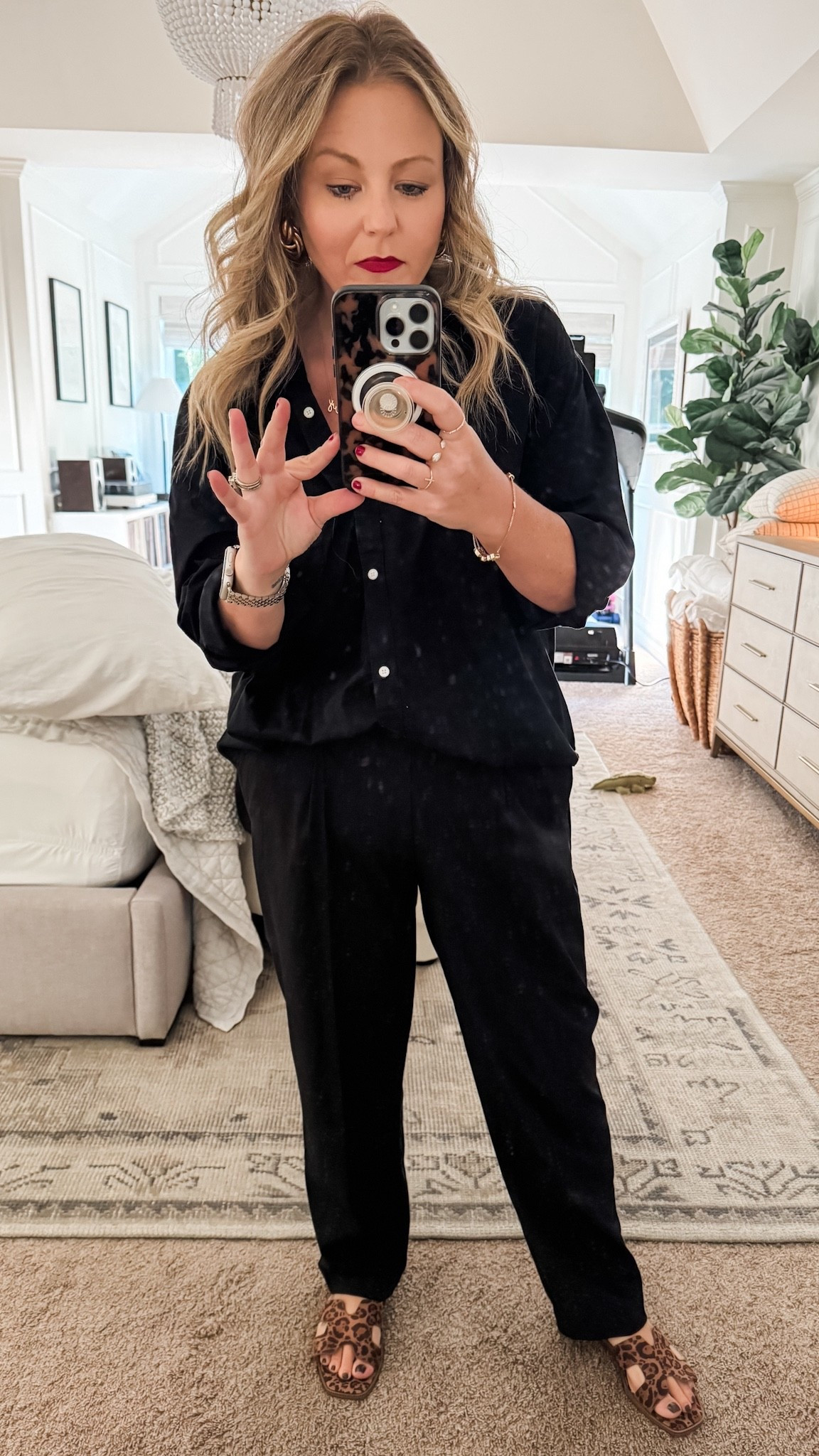 Black on black church fit 👌🏼 perfect to dress up or down, wear to the office for work, for fall, winter, and now. Plus, all pieces are on sale. These black trousers have an elastic waist and I love the fit of this oversized button down (I have it in a ton of colors!) all on sale! 

#LTKWorkwear #LTKSaleAlert #LTKFindsUnder50