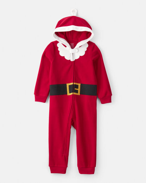 Toddler Santa Fleece Hooded Zip-Up 1-Piece Pajama Jumpsuit - Red | Carter's Inc