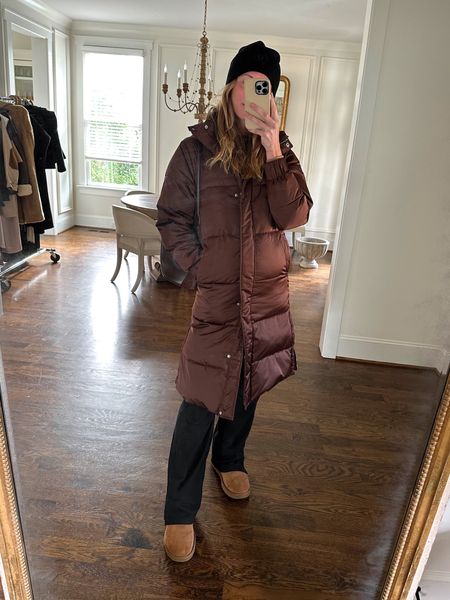 Winter errands outfit ❄️ Abercrombie maxi puffer coat (sold out in brown, similar also linked), Ugg minis (TTS), JCrew bag (sold out in brown, similar linked), Zella lounge pants (old ). 

#LTKHoliday #LTKSeasonal #LTKfindsunder100