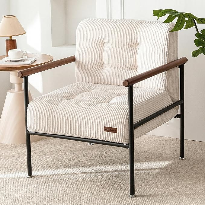 MAXYOYO Living Room Accent Chair, Modern Chair with Sturdy Metal Frame & Wood Armrests, Upholster... | Amazon (US)