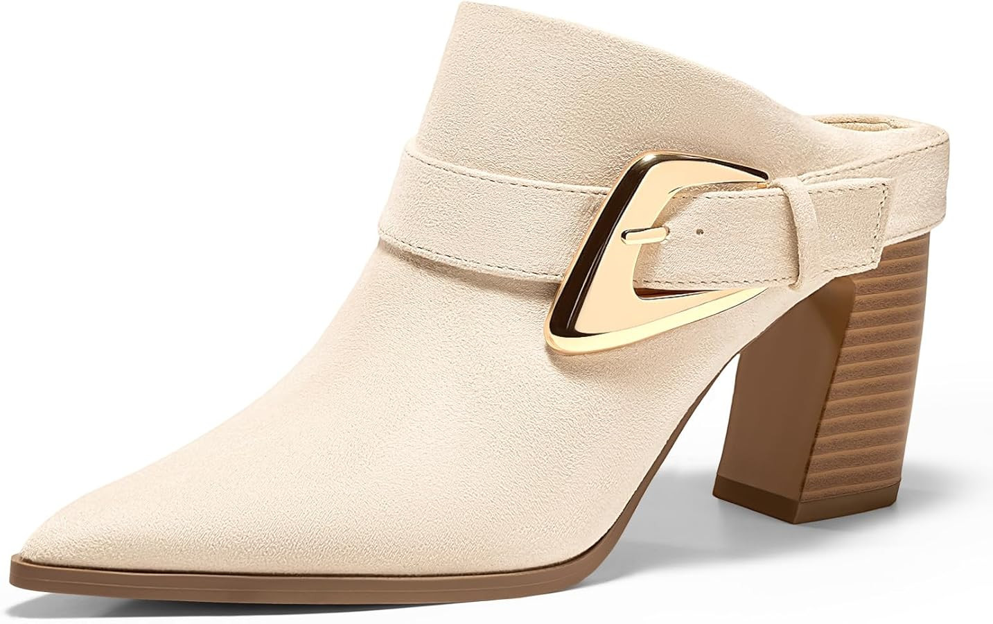 Coutgo Womens Mules Boots Chunky Stacked Heel Pointed Toe Booties Slip On Dress Boot Shoes with B... | Amazon (US)