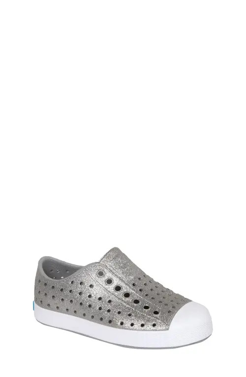 Native Shoes Kids' Jefferson Bling Slip-On Sneaker in Platinum Bling/Shell White at Nordstrom, Size 7 M | Nordstrom