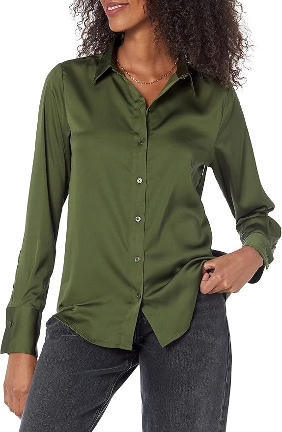 Amazon Essentials Women's Classic-Fit Satin Button Down Blouse (Available in Plus Size) | Amazon (US)