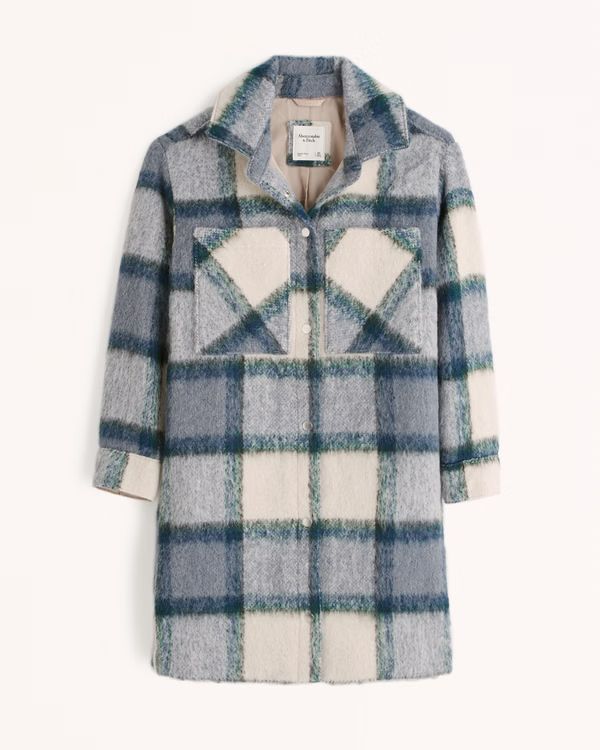 Women's Long-Length Wool-Blend Shirt Jacket | Women's Coats & Jackets | Abercrombie.com | Abercrombie & Fitch (US)