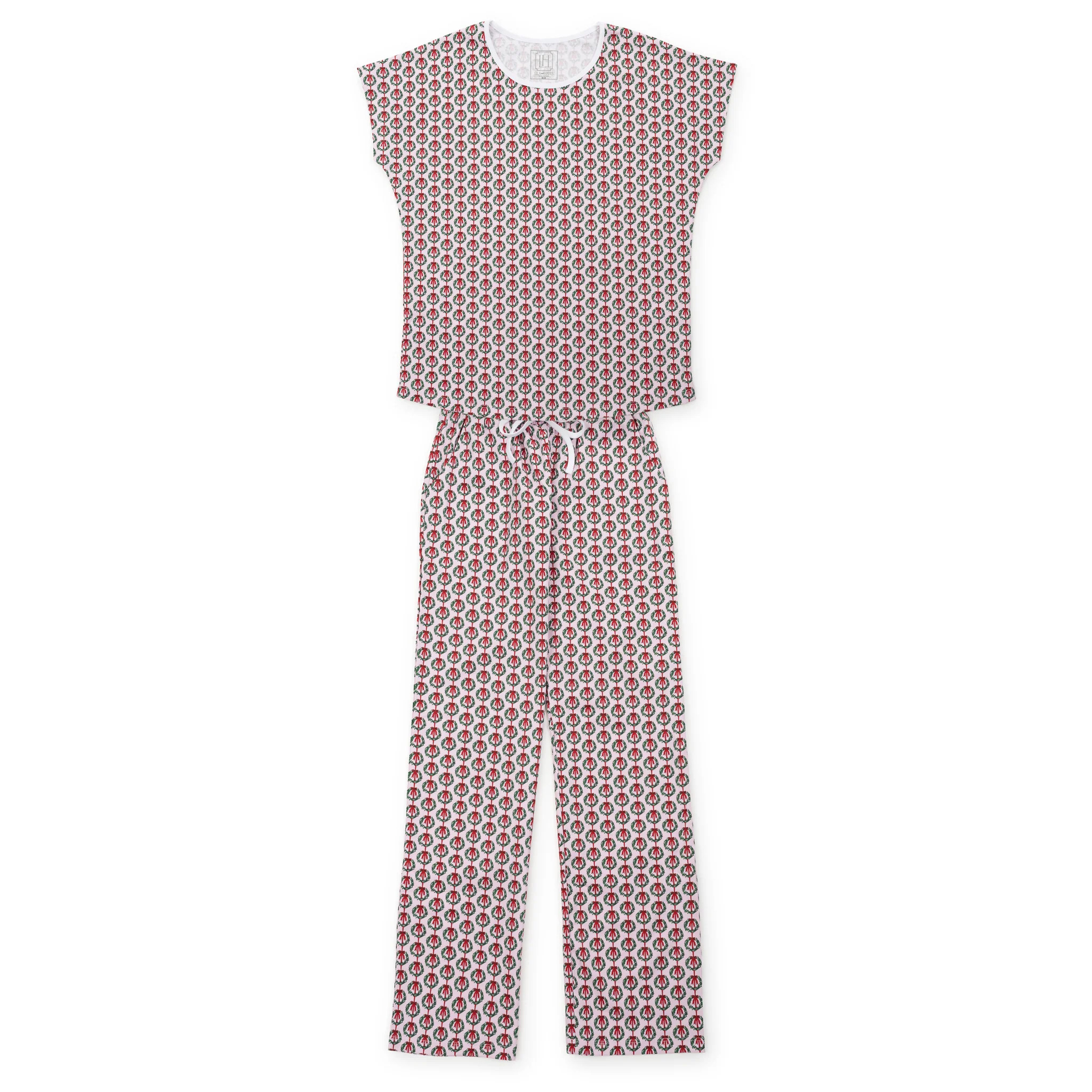 Marcia Women's Pajama Pant Set - Pink Wreaths | Lila and Hayes
