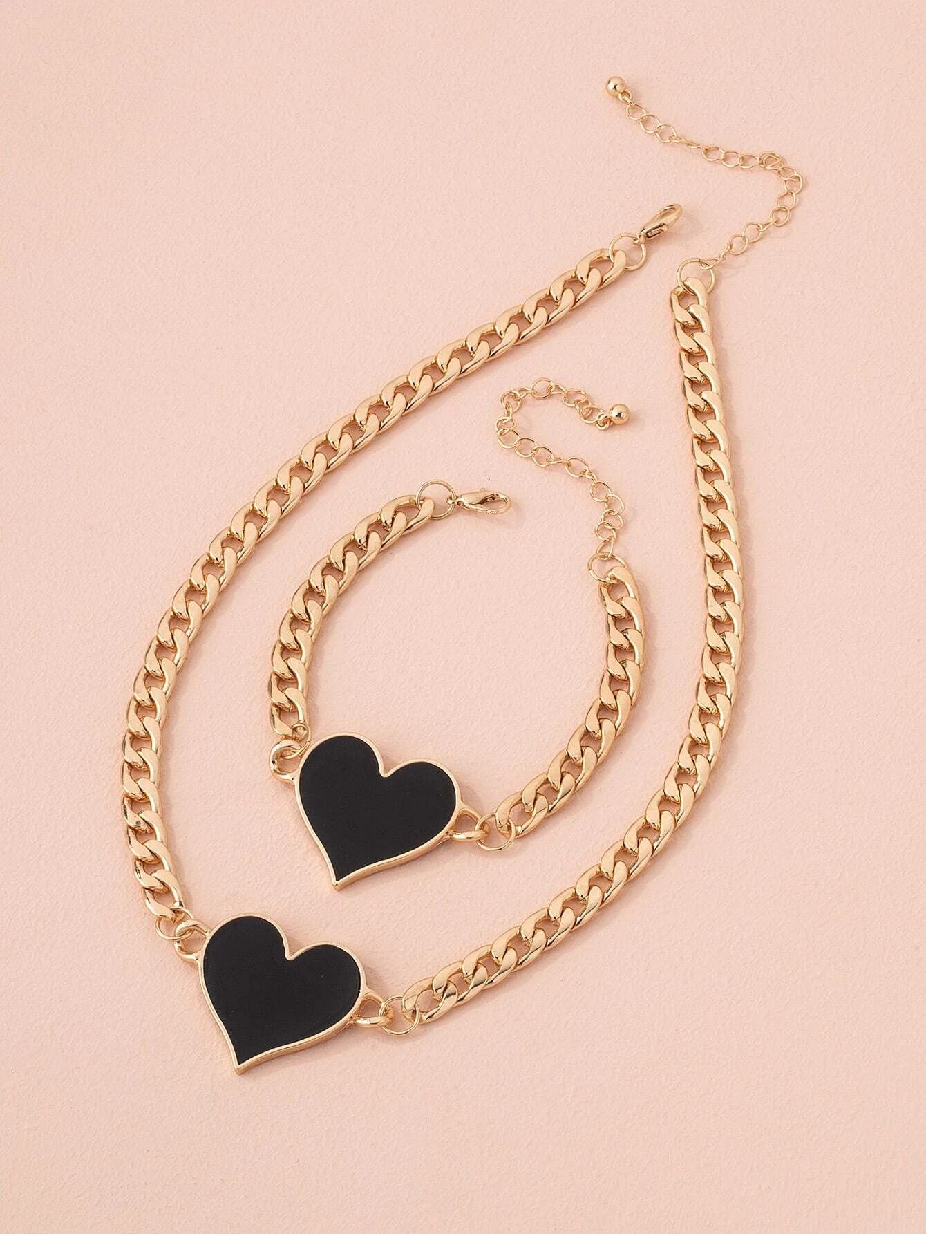 1pc Heart Pendant Necklace & 1pc Bracelet | SHEIN