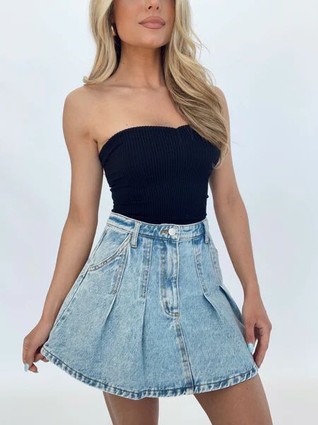 Pleated Denim Mini Skirt | Lane 201 Boutique