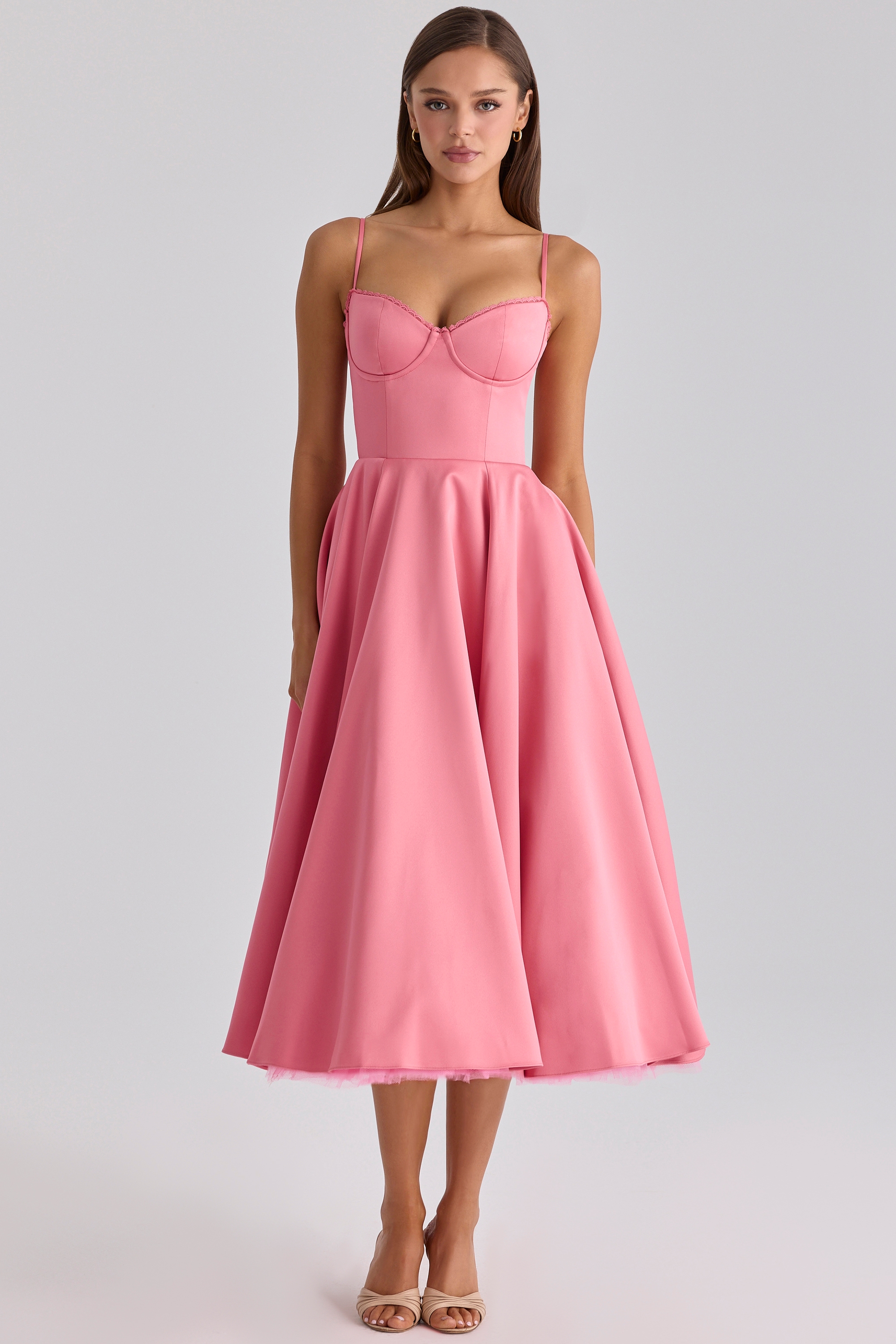 raspberry satin tulle midi dress | House of CB