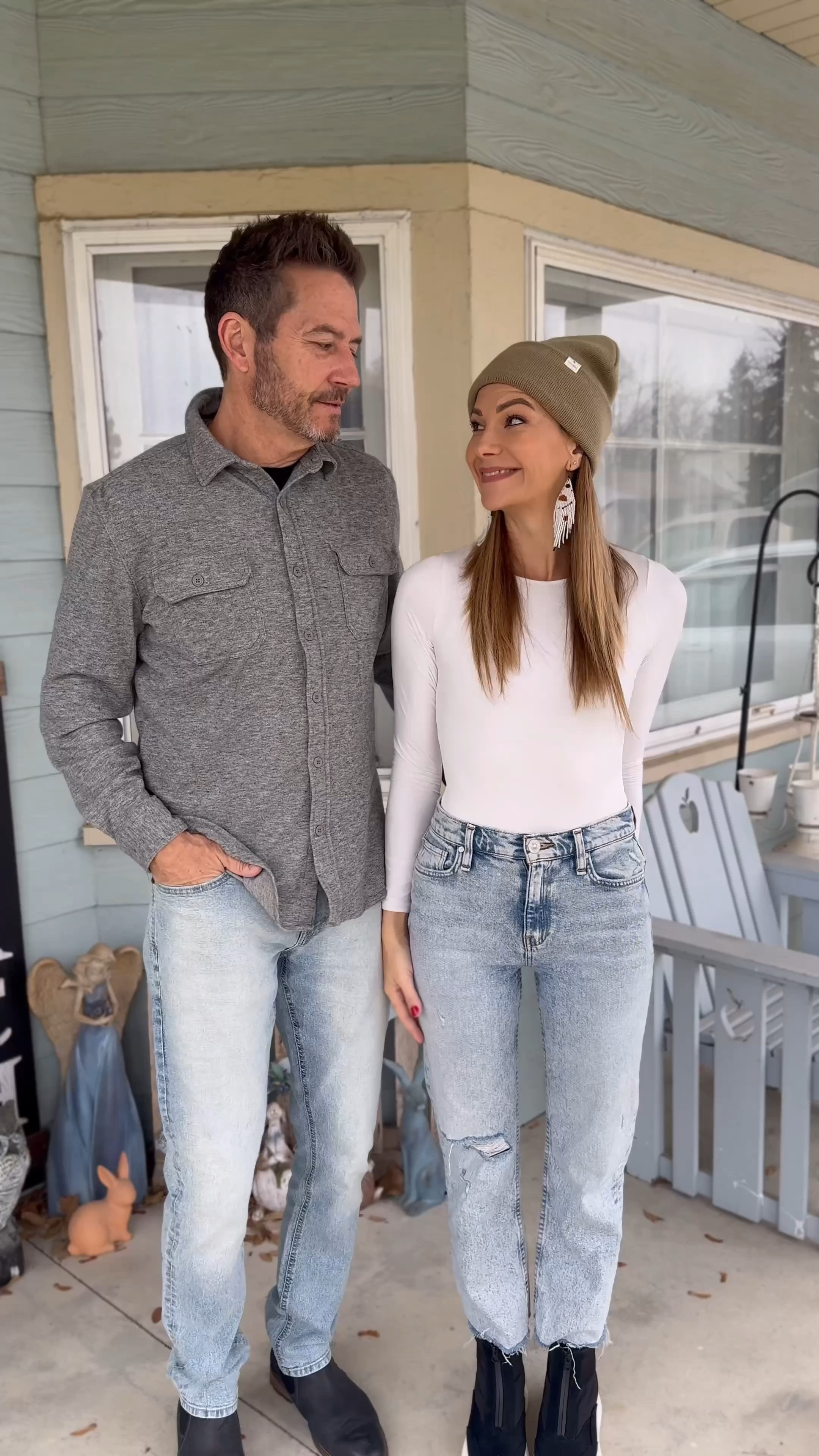 Simple coordinating fits for the season for him and her. Easy to layer. 