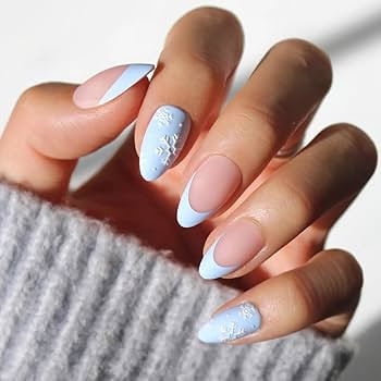 Glamnetic Press On Nails - Snow Bunny | Short Almond Fake Nails in Pale Blue with French Tips & 3... | Amazon (US)