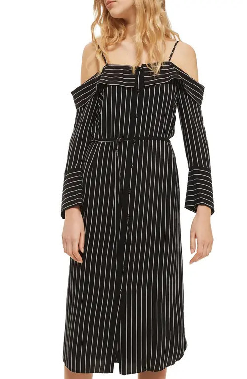 Topshop Pinstripe Midi Shirtdress in Black Multi at Nordstrom, Size 4 Us | Nordstrom