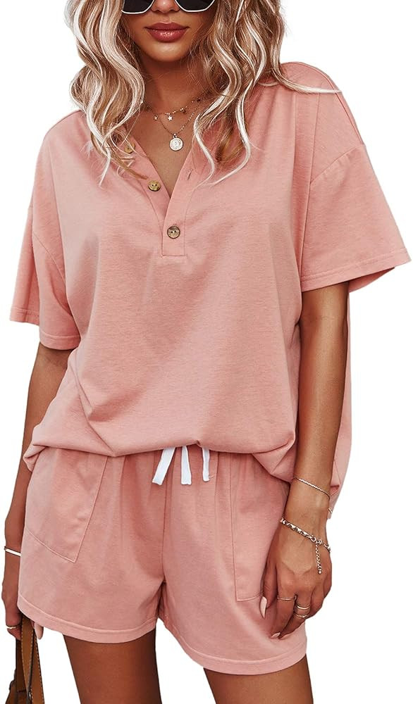 Amazon.com: ADDHEAT Women Two Piece Sweatsuits Sets: Casual Short Sleeve Sweatsuit Outfits Loose ... | Amazon (US)