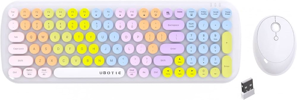 Wireless Keyboards and Mouse Combos, UBOTIE Colorful Gradient Rainbow Colored Retro Typewriter Fl... | Amazon (US)