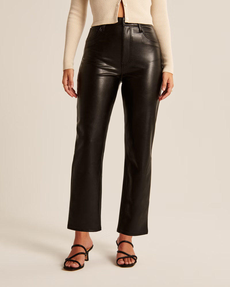 Curve Love Vegan Leather Ankle Straight Pants | Abercrombie & Fitch (US)