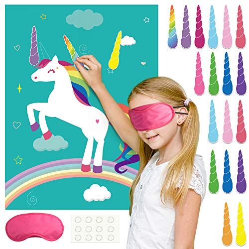 FEPITO Pin The Horn on The Unicorn Birthday Party Game with 24 Horns for Unicorn Party Supplies, Kid | Amazon (US)