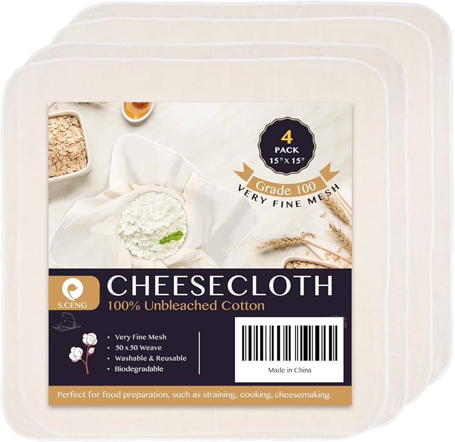 Precut Cheesecloth, 15 x 15'' 4 Pack, Grade 100, Ultra Fine for Straining & Cooking, 100% Unbleac... | Amazon (US)