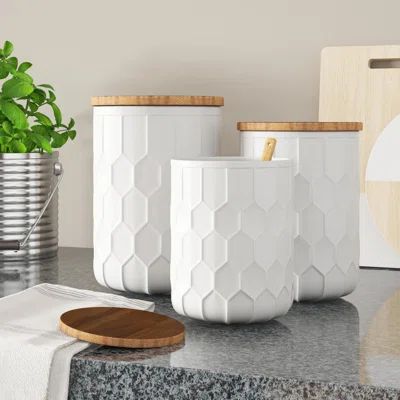 Scandinavian 3 Piece Kitchen Canister Set Mint Pantry Color: White | Wayfair North America