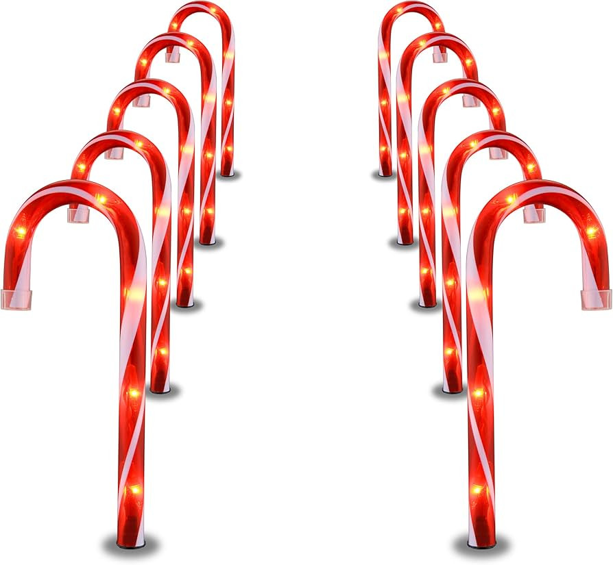 Candy Cane Lights - 10 Pack Candy Cane Pathway Lights, 10" Christmas Candy Cane Light Red, Outdoo... | Amazon (US)