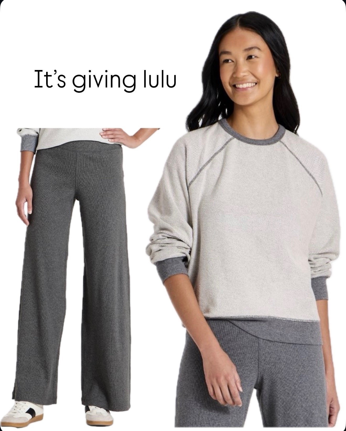 This Target find is giving major Lululemon vibes for less. The cozy matching set look, relaxed fit, and elevated neutral color make it perfect for travel, errands, or a comfortable everyday outfit without the higher price tag. 

Target find, Lululemon inspired, look for less, Target activewear, lounge set, matching set, wide leg pants, cozy sweatshirt, travel outfit, athleisure outfit, fall essentials, annabrstyle

#LTKootd #LTKSeasonal #LTKOver40