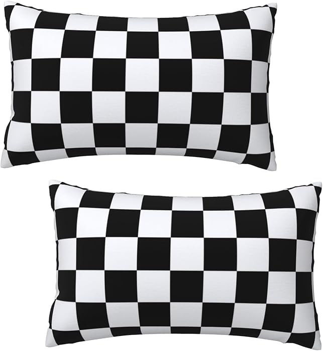 Checkered Black and White Pillow Cover 12x20 Set of 2,Plaid Throw Pillow Covers Farmhouse Outdoor... | Amazon (US)