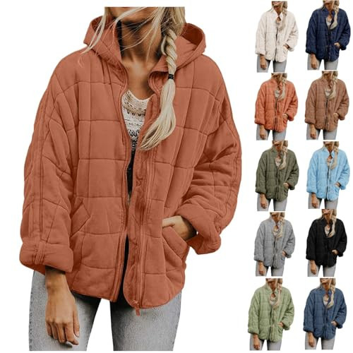 Quilted Jackets for Women quilted puffer jacket Lightweight Zip Up Winter Coats Womens Pullover Packable Oversized Plus Size Jacket Coat Orange | Amazon (US)